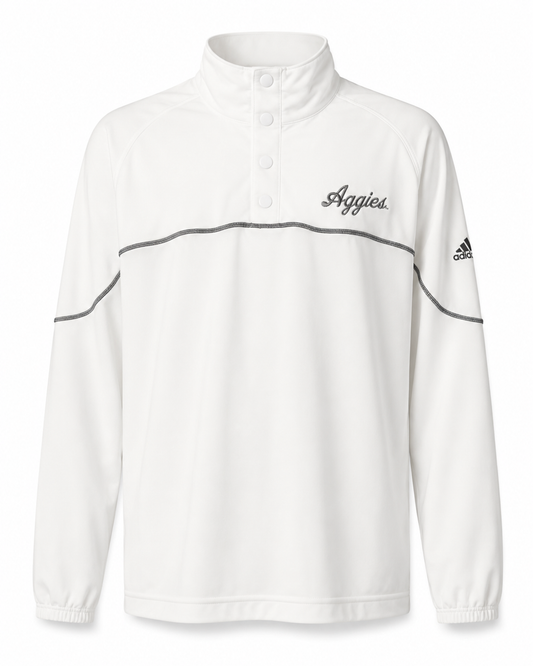 Aggie Football Exclusive White Henley Adidas Aggie Script (New Arrival)
