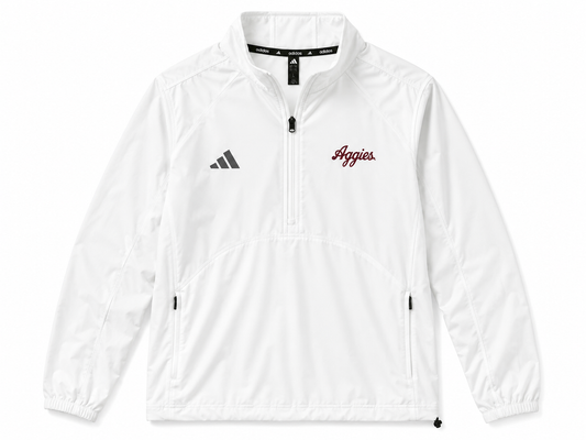 Aggie Football Exclusive White Adidas Windbreaker With Maroon Aggie Script (New Arrival)