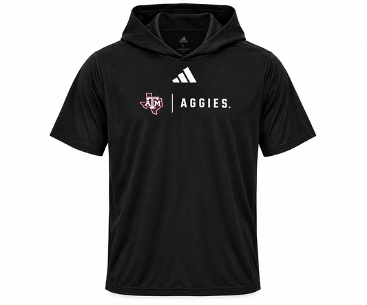 Aggie Football Issued Black Adidas Trainer Short Sleeve Hoodie