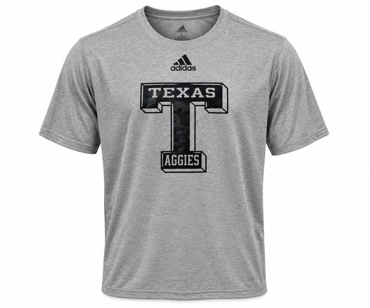 Aggie Football Issued Block T Grey Adidas T-Shirt