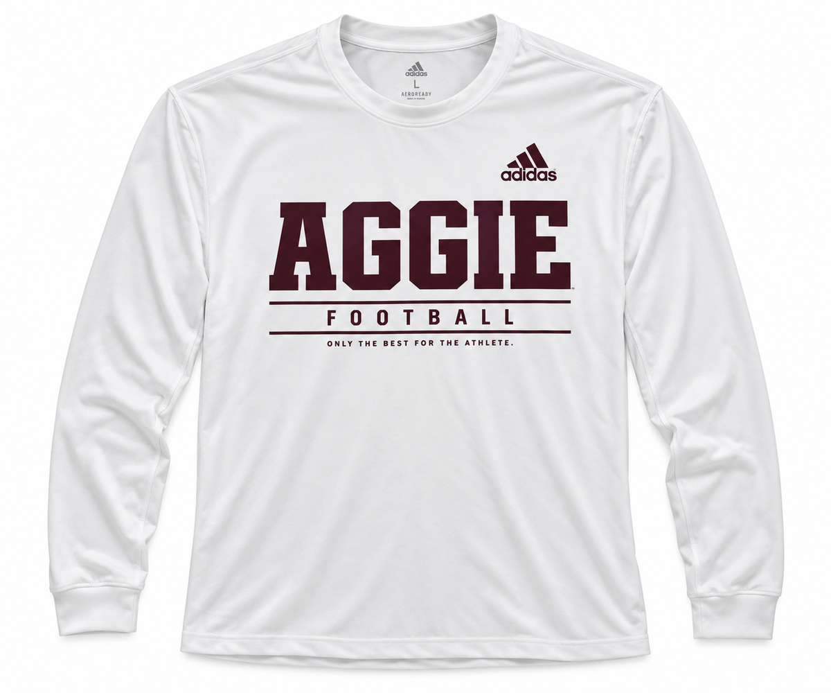 Aggie Football Issued White Adidas Long Sleeve T-Shirt