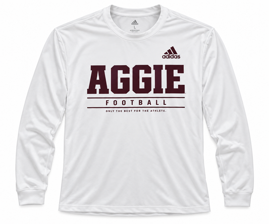 Aggie Football Issued White Adidas Long Sleeve T-Shirt