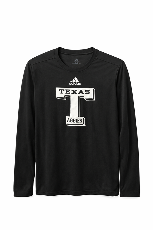 Aggie Football Issued Black Adidas Block T Long Sleeve (New Arrival)