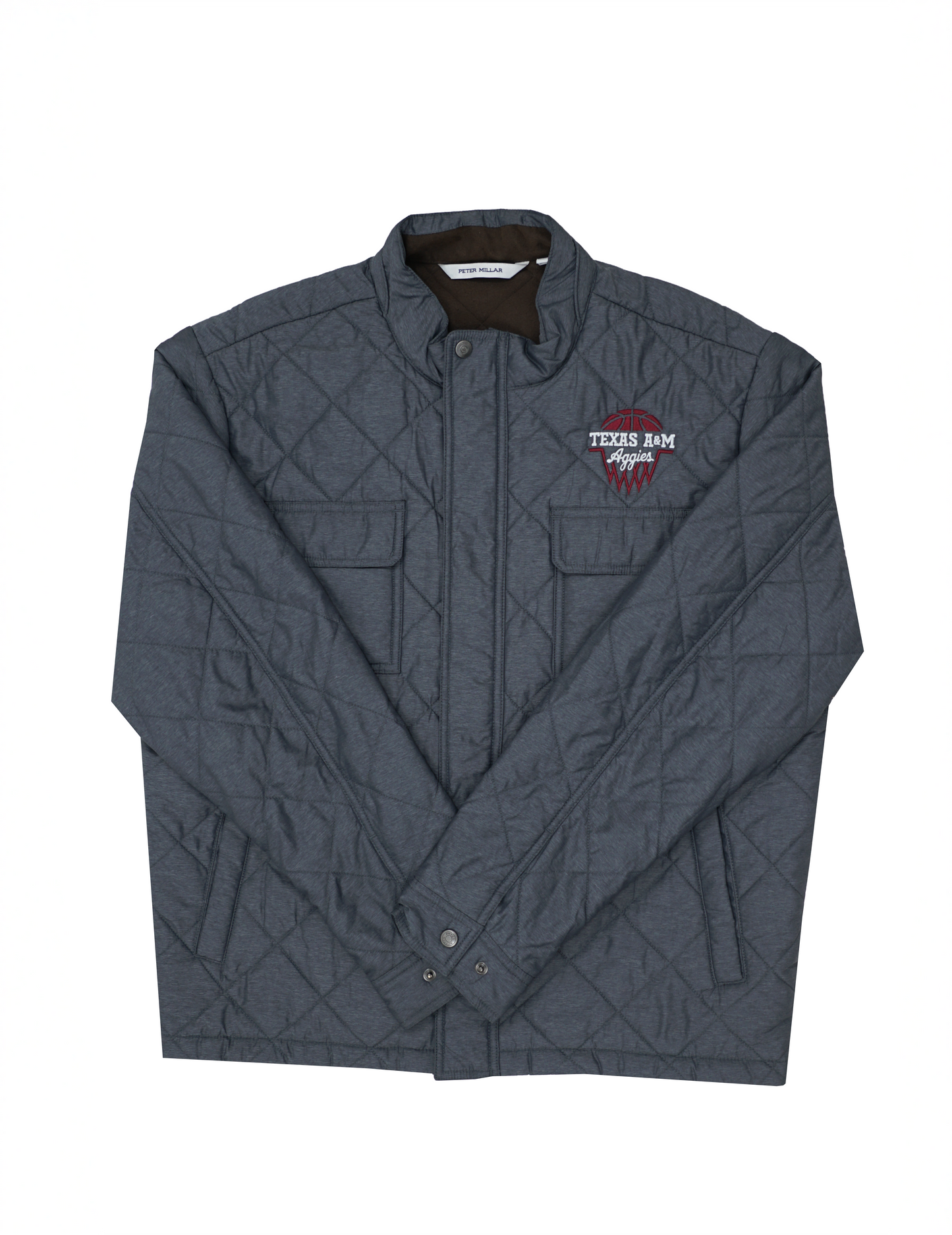 Aggie Basketball Coaches Exclusive Grey Peter Millar Aggie Script Zip Up Puffer