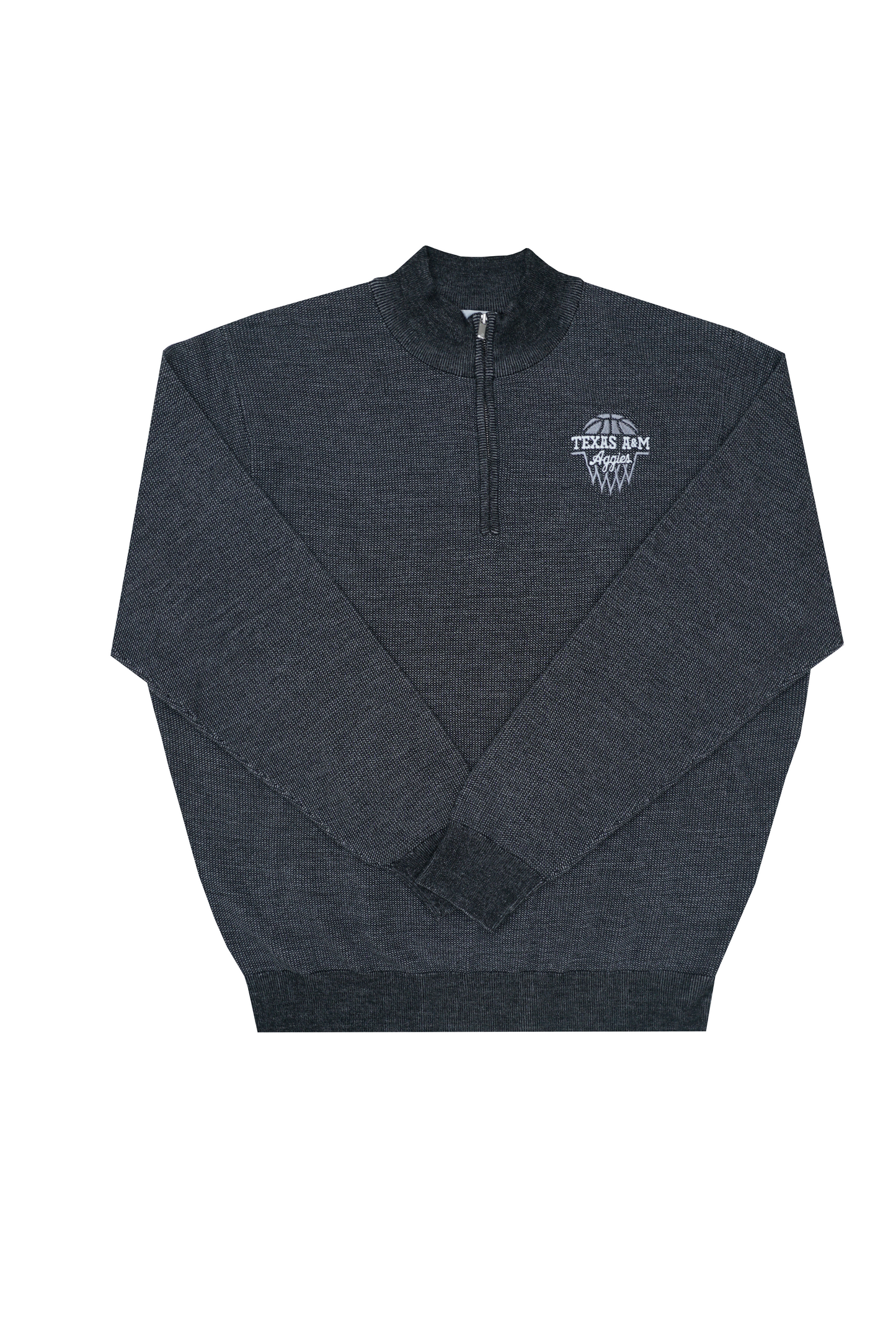 Aggie Basketball Dark Grey Peter Millar Aggie Script Quarter Zip Sweater