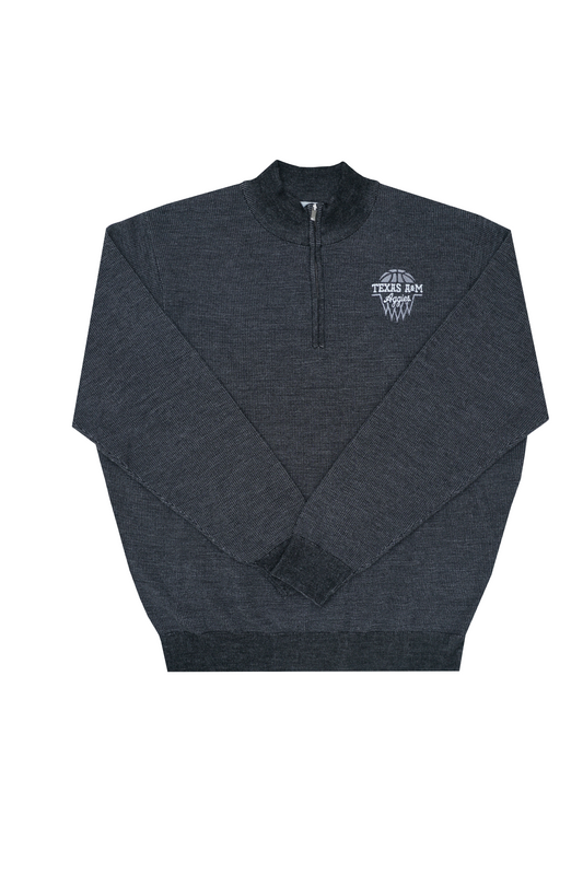 Aggie Basketball Dark Grey Peter Millar Aggie Script Quarter Zip Sweater