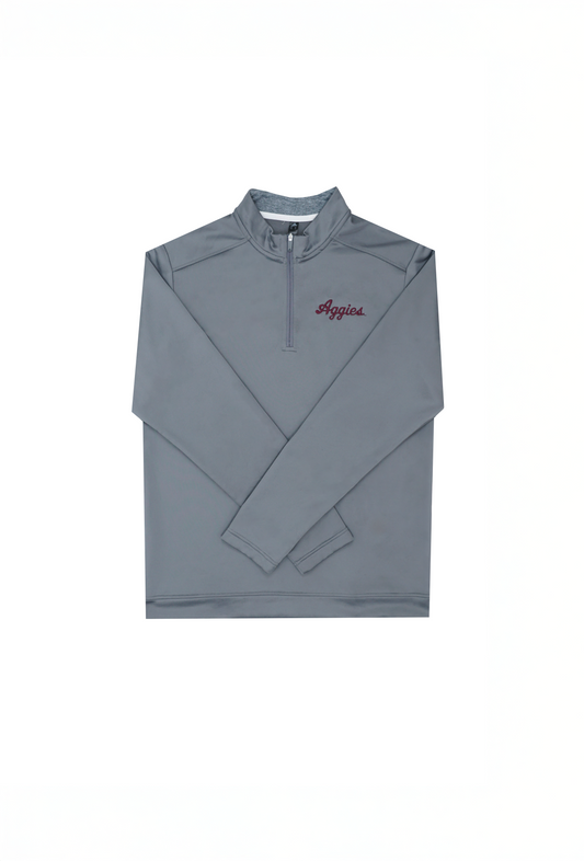 Aggie Football Issued Grey Adidas Quarter Zip Aggie Script (New Arrival)
