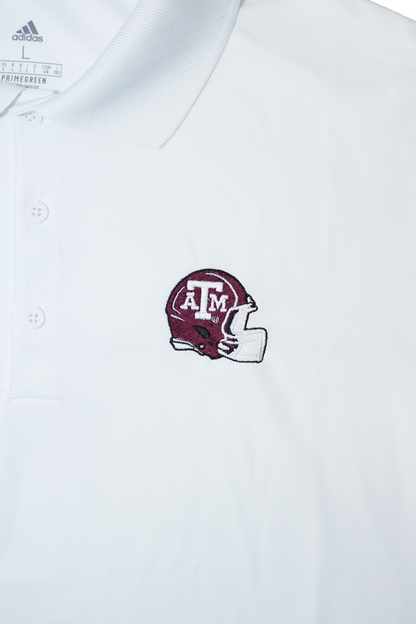 Aggie Football Coaches Exclusive White Adidas Polo