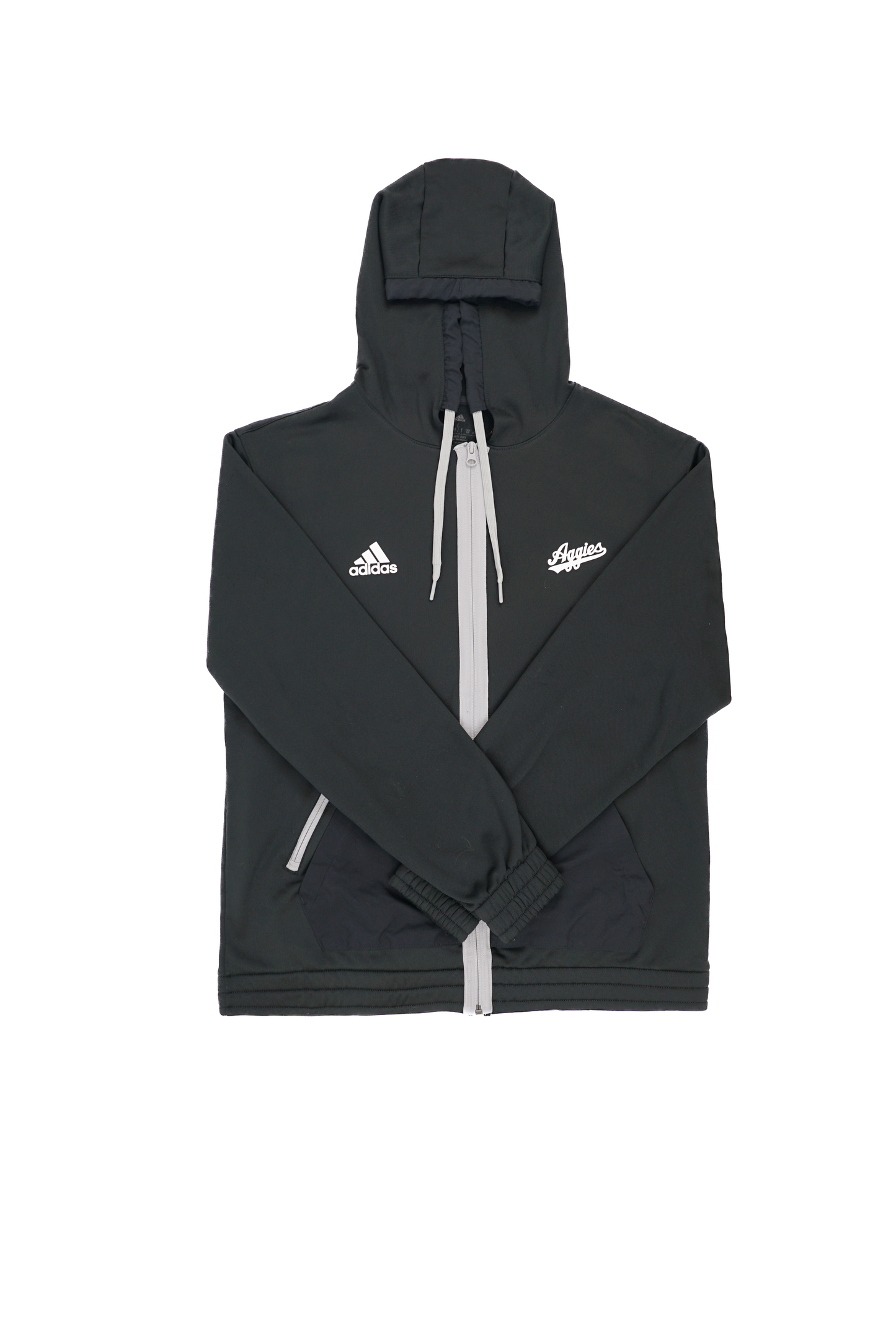 Aggie Football Exclusive Team Travel Jacket Black/Grey Aggie Script Adidas Long Sleeve Zip Up