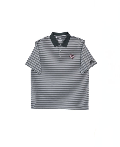 Aggie Football Issued Coaches Dark Grey/Grey Stripped Adidas Polo