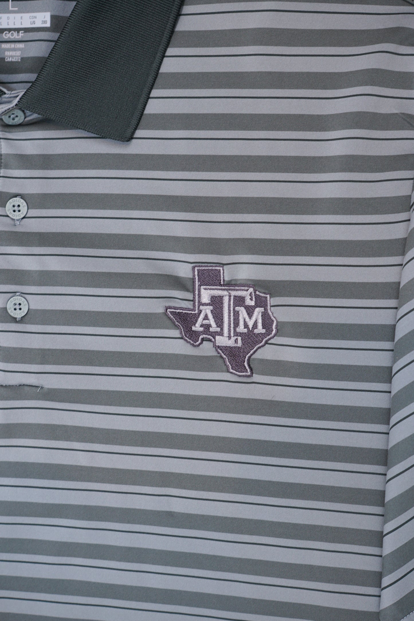 Aggie Football Issued Coaches Dark Grey/Grey Stripped Adidas Polo