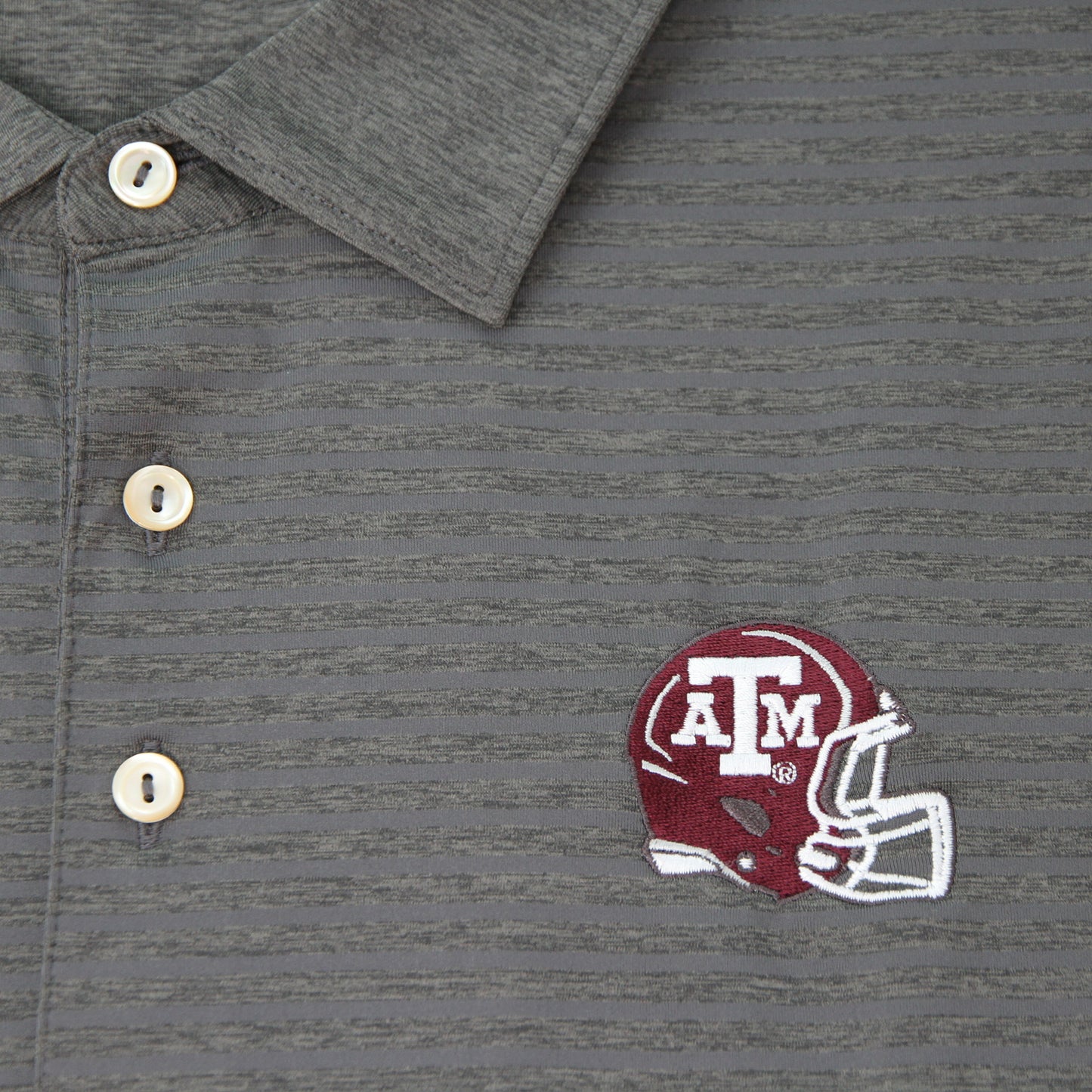 Aggie Football Coaches Exclusive Peter Millar Dark Grey Lined Polo