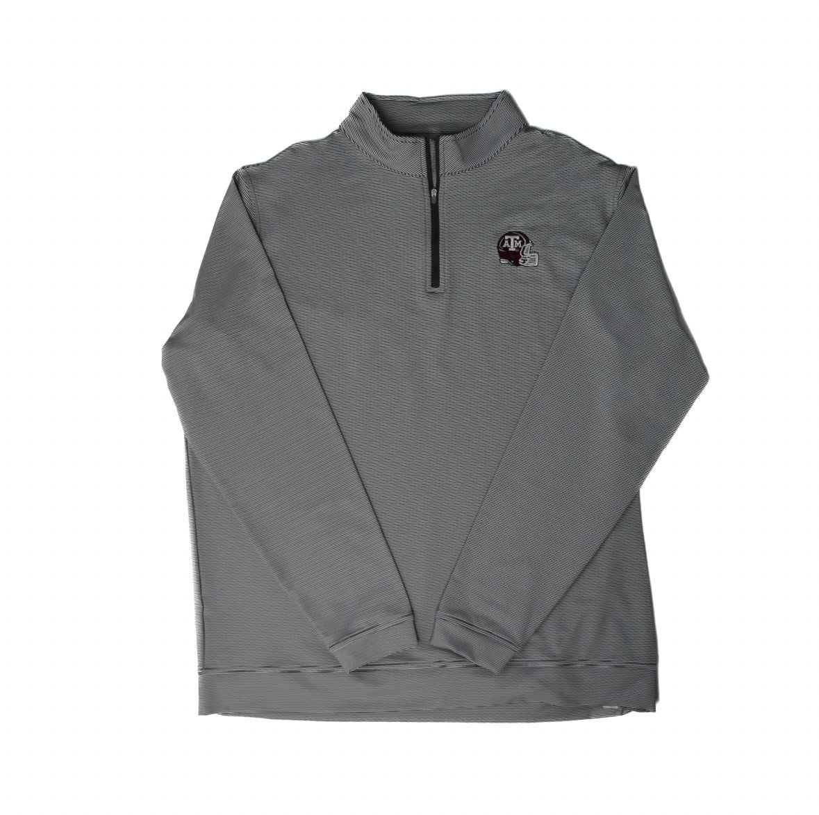 Aggie Football Coaches Exclusive Peter Millar White/Grey Striped Quarter Zip