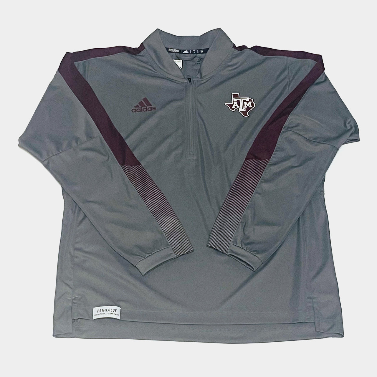 Aggie Football Issued Grey/Maroon Adidas Long Sleeve Quarter Zip