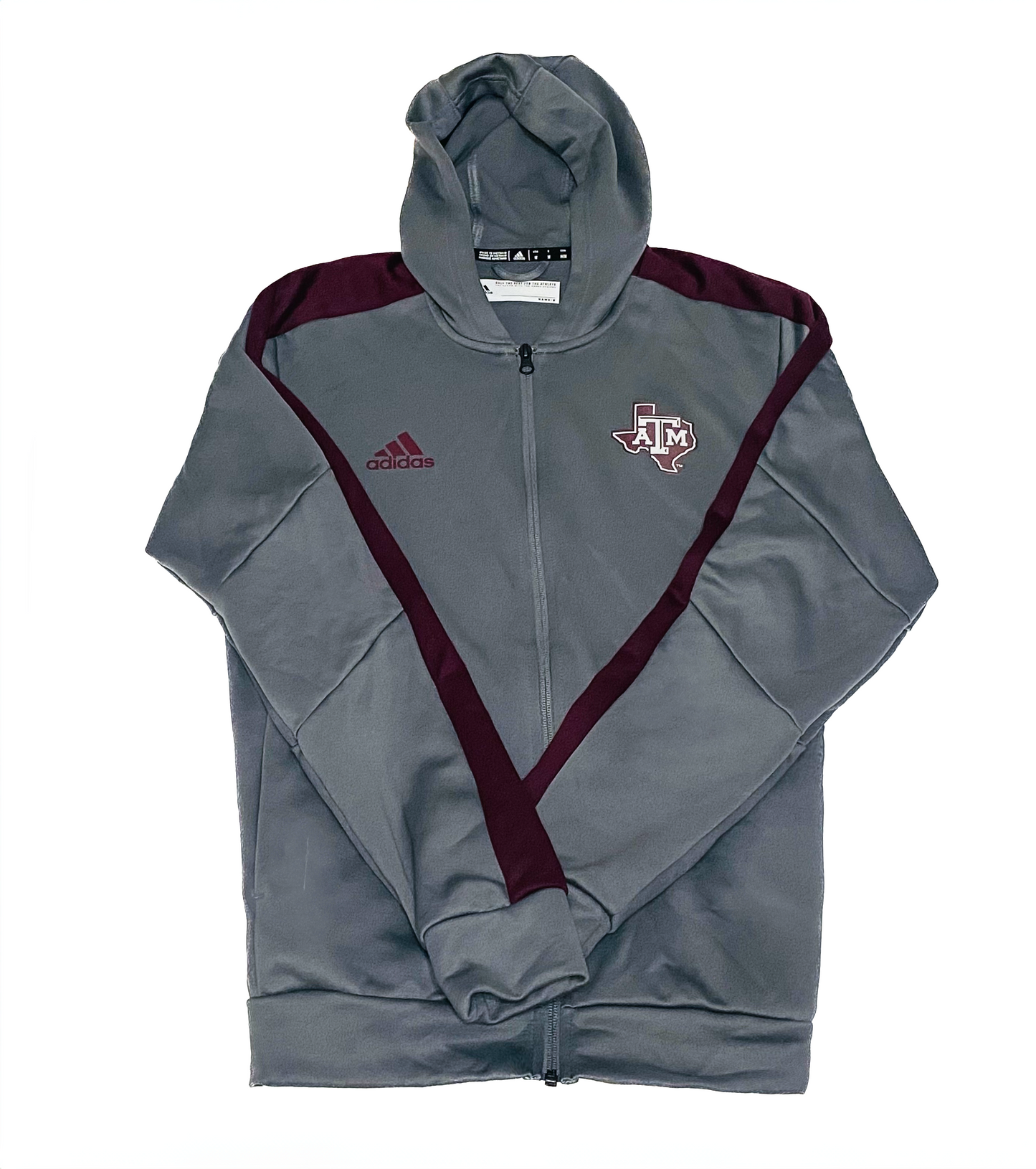 Aggie Football Exclusive Team Travel Jacket Grey/Maroon Adidas Long Sleeve Zip Up