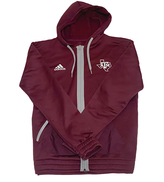 Aggie Football Exclusive Team Travel Jacket Maroon Adidas Long Sleeve Zip Up