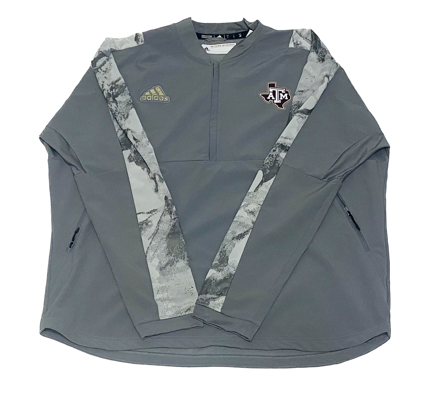 Aggie Football Exclusive 2021 Orange Bowl Grey/Camo Adidas Long Sleeve Quarter Zip