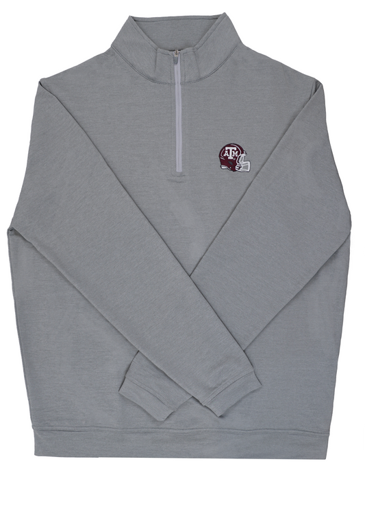 Aggie Football Coaches Exclusive Peter Millar Light Grey Long Sleeve Quarter Zip (Dri Fit)