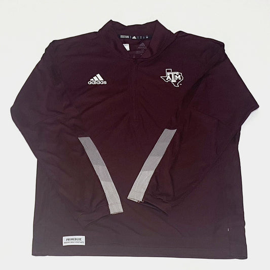 Aggie Football Issued Maroon/White Adidas Long Sleeve Quarter Zip