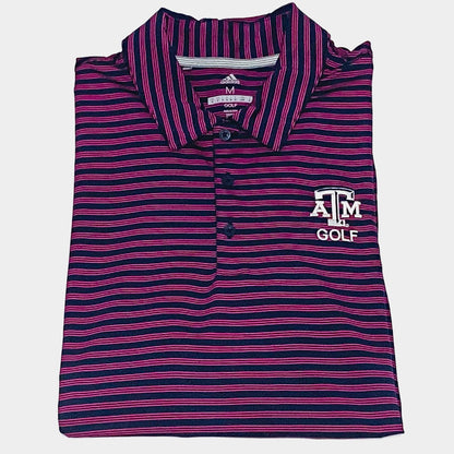 Aggie Golf Exclusive Purple/Navy Stripped Adidas Polo